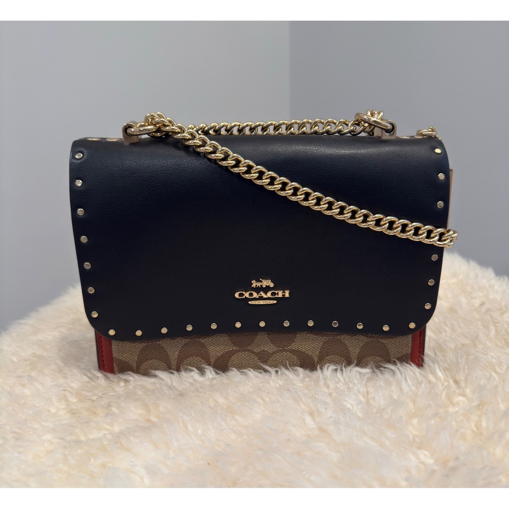 NWOT Coach Klare Crossbody Bag In Signature Canvas With Rivets Black Multi